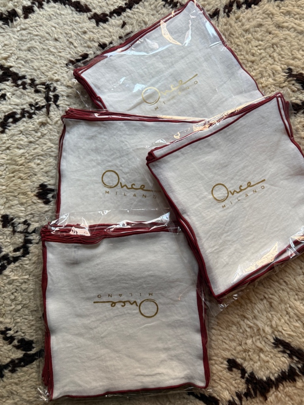 White Linen Cocktail Napkins Red Trim